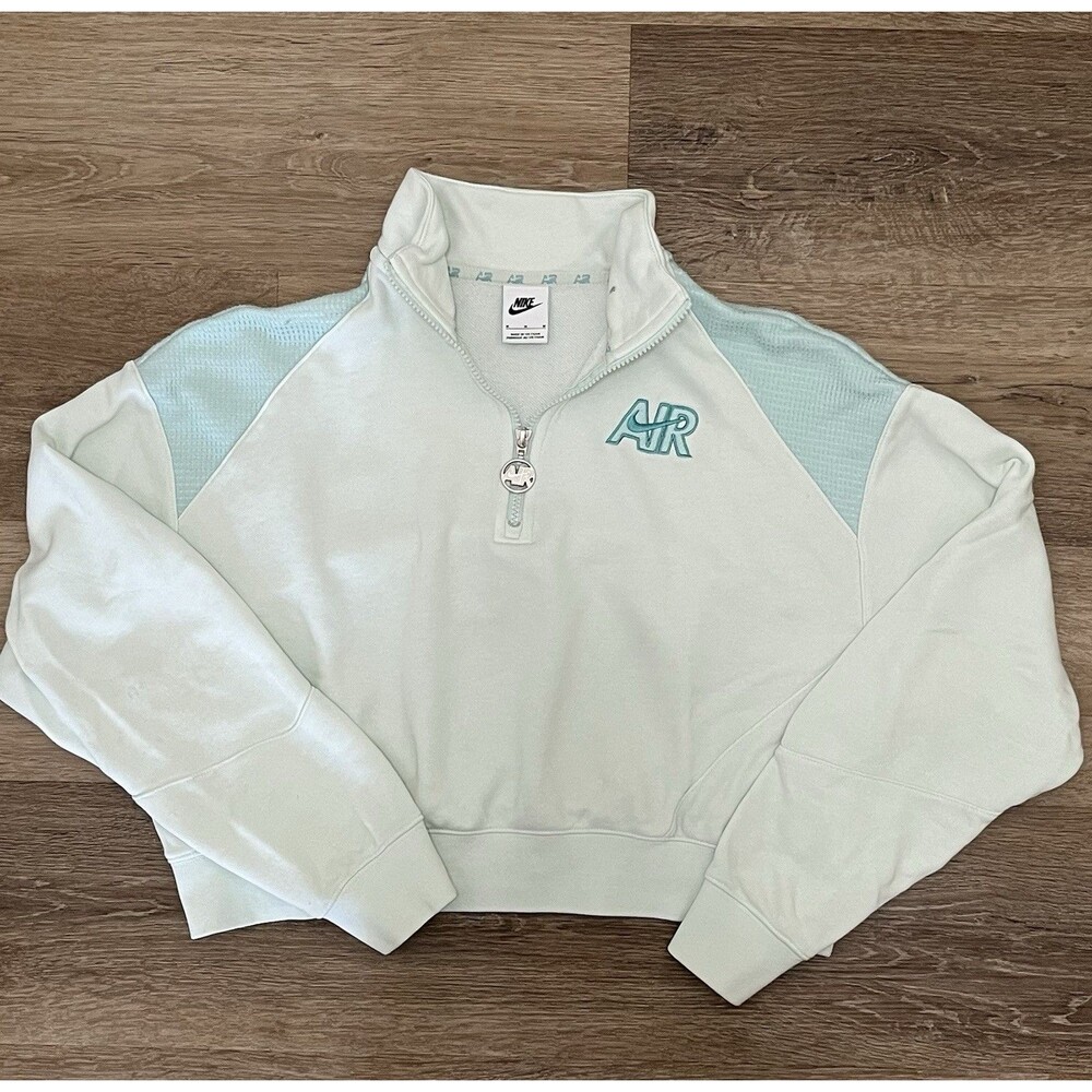 Nike Air Women’s Medium Cropped 1/4 Zip Sweatshirt Mint Green Embroidered